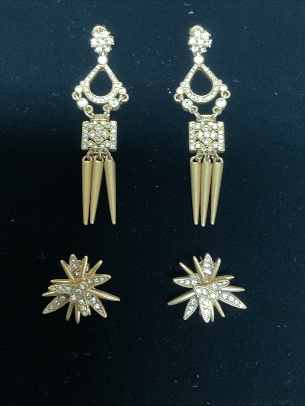 J.Crew Gold-Tone Crystal Drop & Starburst Stud Earring Set